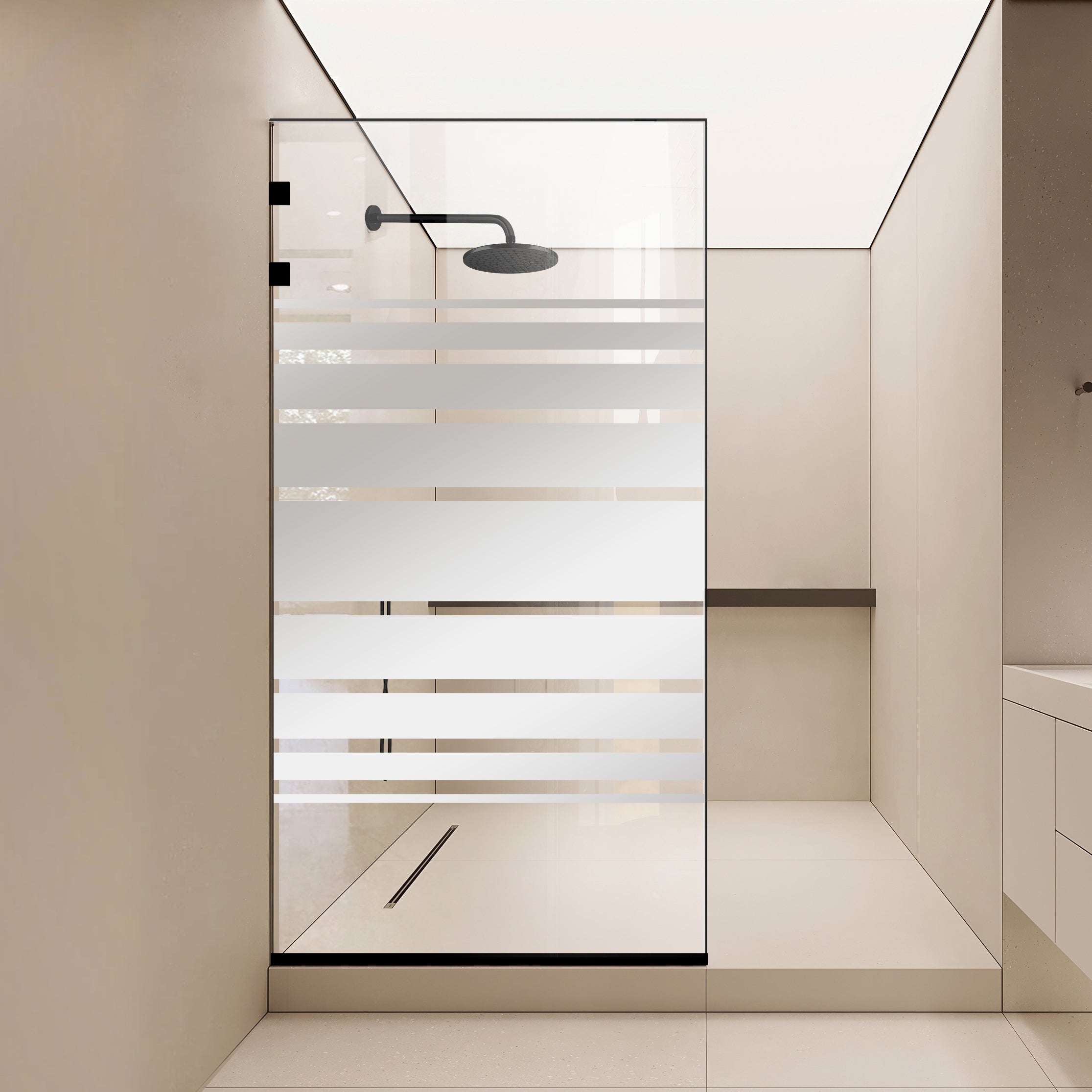 Zuhanyfal Walk-in, Rozsdamentes acél zuhanyfal, matt fekete, #Átlátszó #Víztiszta