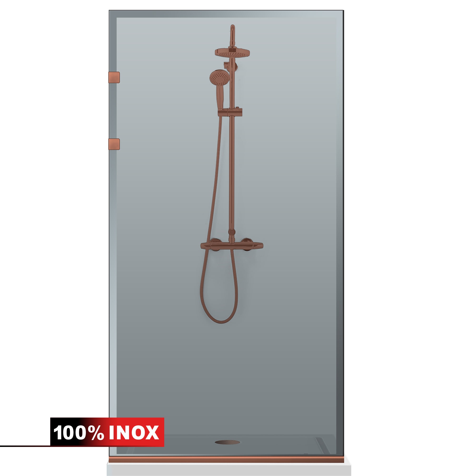 Zuhanyfal Walk-in, Zuhanyfal Rozsdamentes acél, réz #Szürke