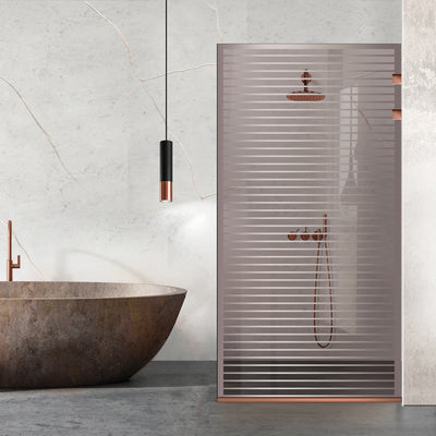 Aqua Elegance ® Copper walk-in zuhanyparaván, Moris incolor modell, teljes réz színű rozsdamentes acél szerelvények, edzett üveg