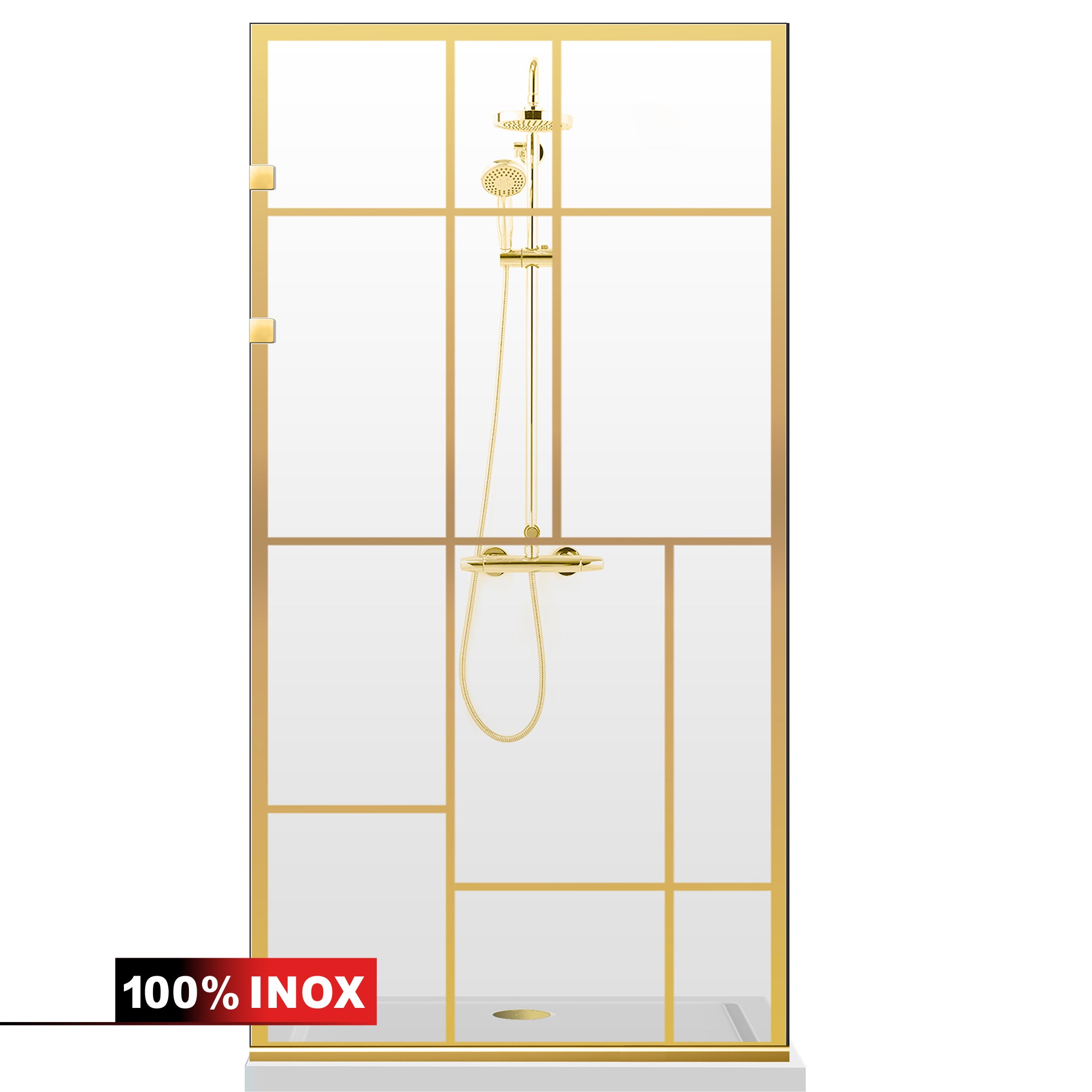 Zuhanyfal Walk-in, Rozsdamentes acél zuhanyfal, aranyszínű, #Átlátszó #Víztiszta