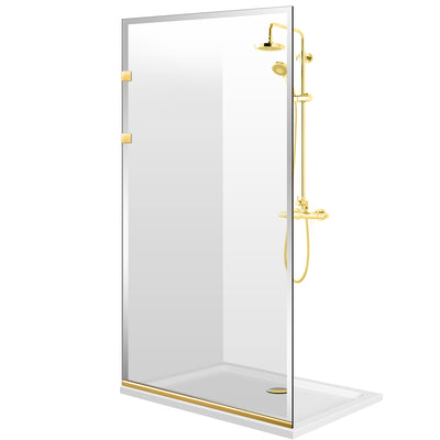 Zuhanyfal Walk-in, Rozsdamentes acél zuhanyfal, aranyszínű, #Átlátszó #Víztiszta