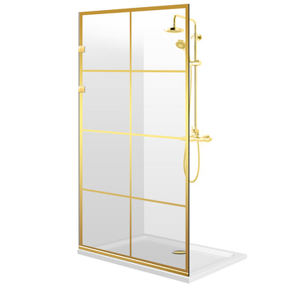 Zuhanyfal Walk-in, Rozsdamentes acél zuhanyfal, aranyszínű, #Átlátszó #Víztiszta